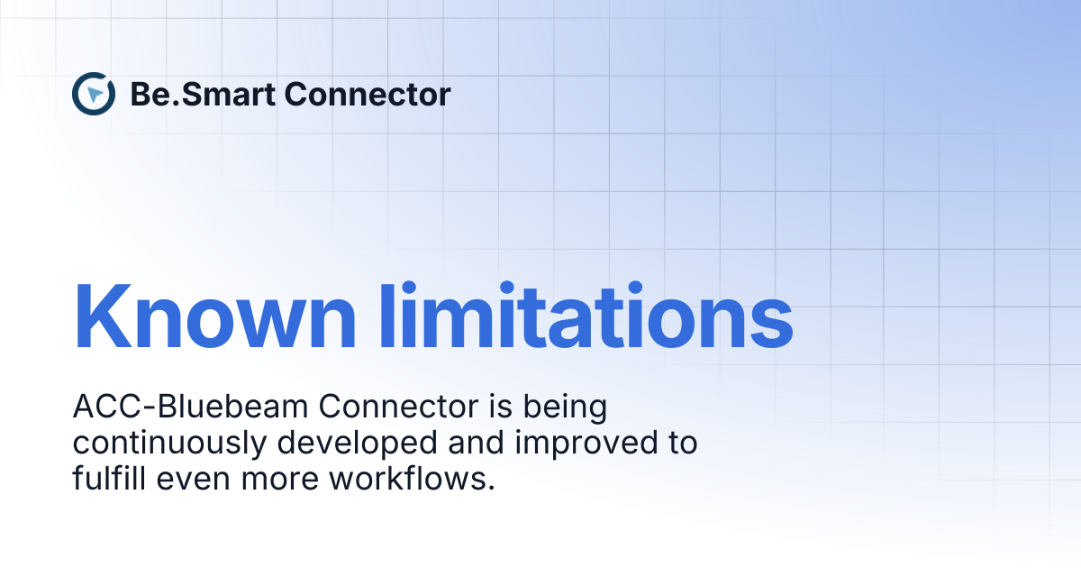Known limitations | Be.Smart Connector
